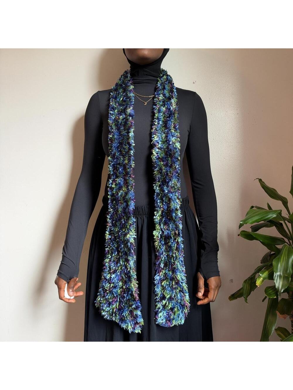 Croft & Barrow Fuzzy Eyelash Yarn Skinny Scarf Teal Blue Purple